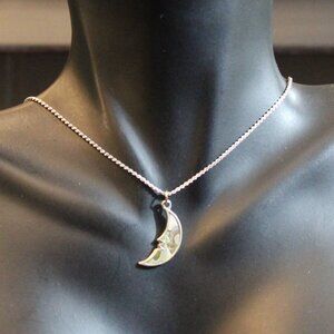NWT Vintage Genuine Abalone Moon Pendant Necklace